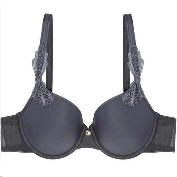 CHANTELLE Women’s Charcoal Gray NOTRE DAME Preformed Iron Cup Bra Underwire 32D - Picture 1 of 7